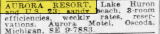 Aurora Resort Motel - Jul 1958 Ad (newer photo)